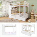 Bunk Bed 90x200 cm with 2 Drawers, Shelf & Ladder, White Wood