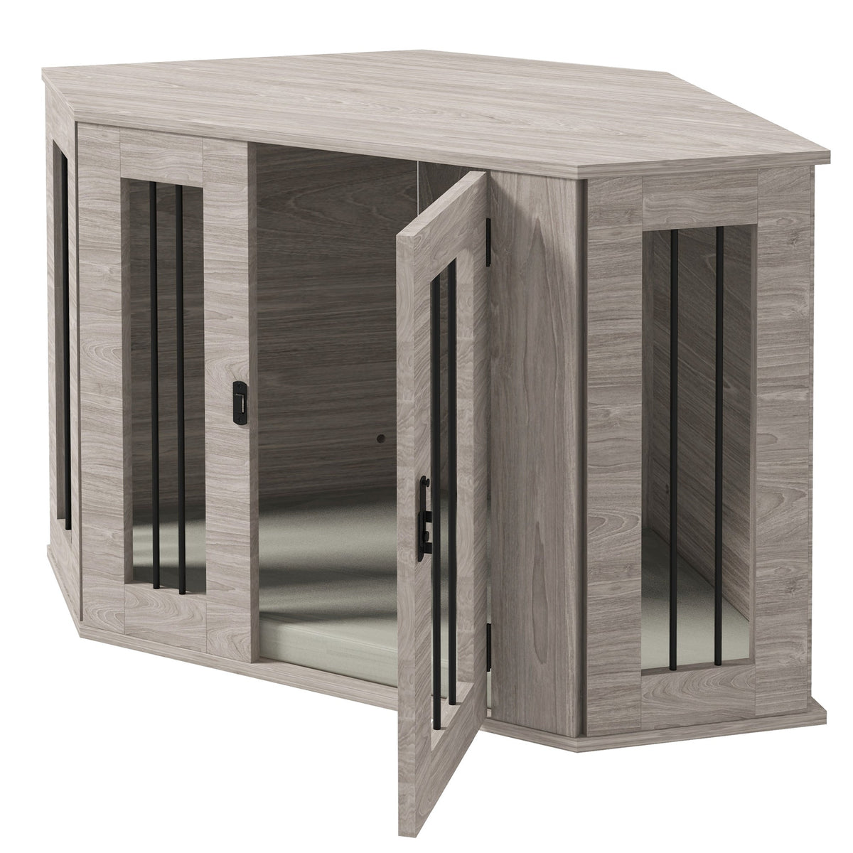Square Dog Cage, Cushion Latch, Walnut