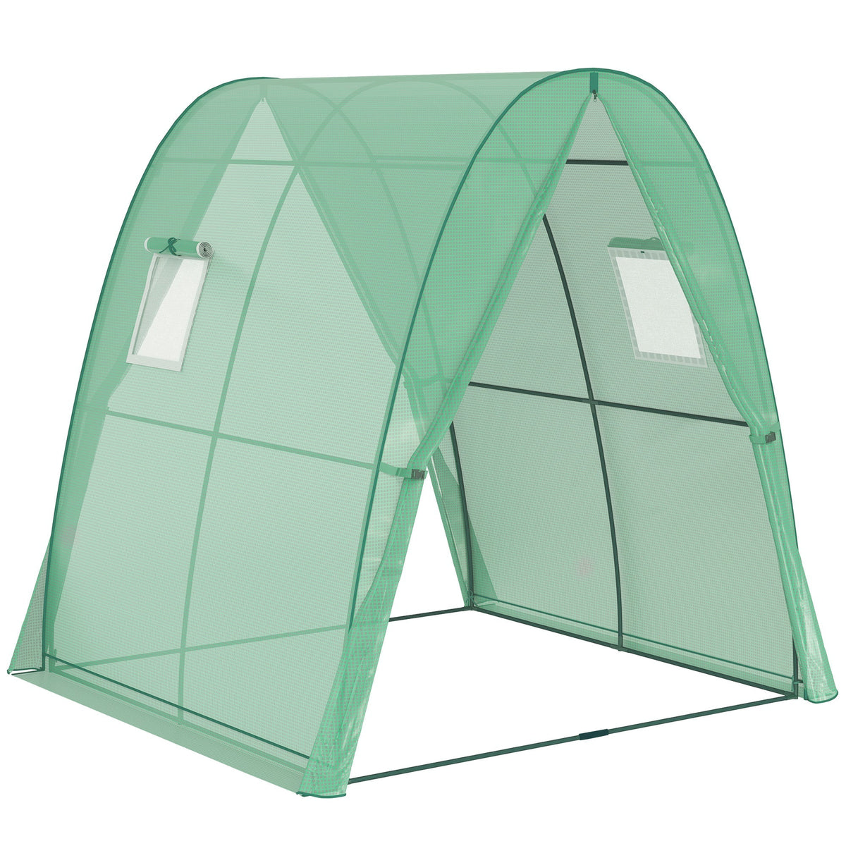Greenhouse with Roller Door, 2 Windows, Steel, Green