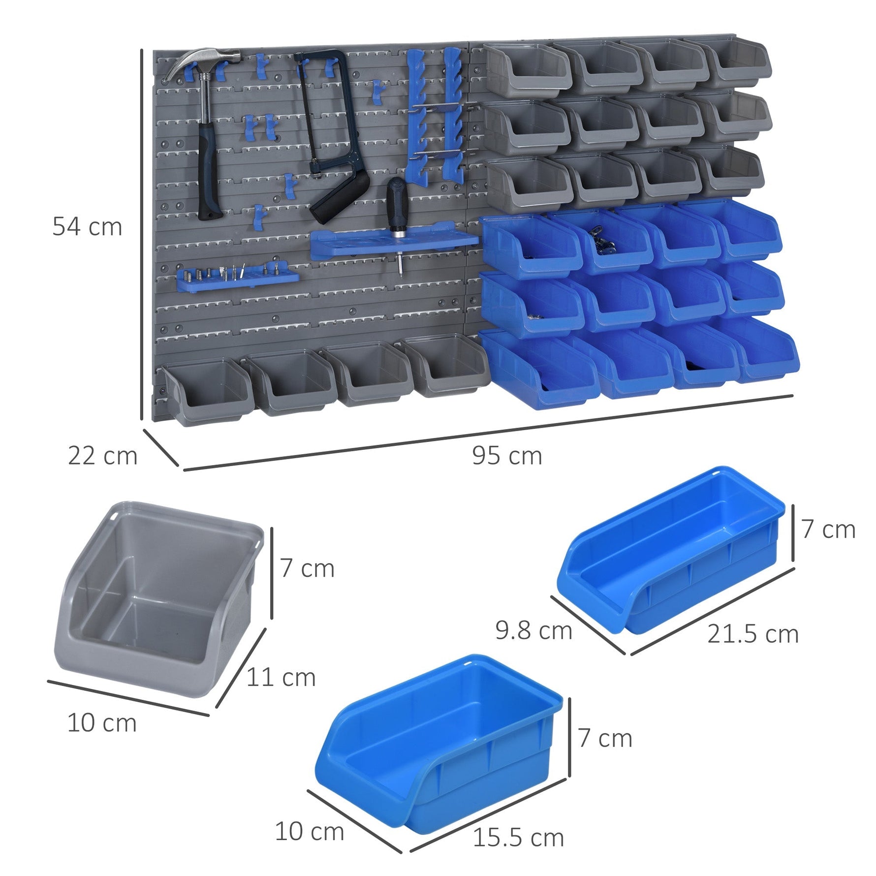 Tool Pegboard, Holder for Workshop, Blue+Grey