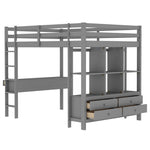 Loft Bed 140x200cm Storage Drawers Under-Bed Desk - Grey