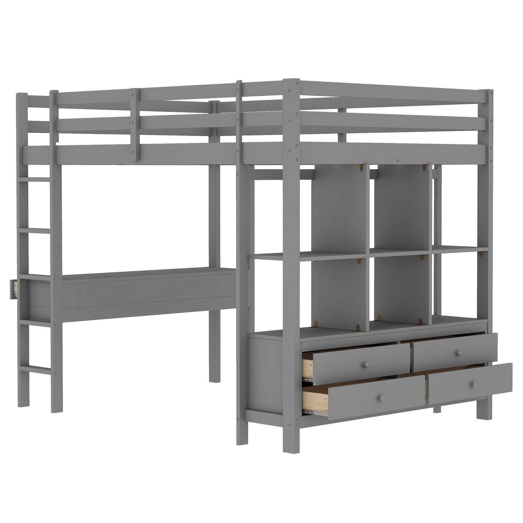 Loft Bed 140x200cm Storage Drawers Under-Bed Desk - Grey