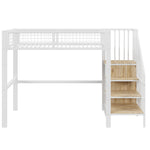 Loft Bed with Ladder, Iron Frame & Storage Shelf, White