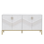 Sideboard, 4 Doors, Large Capacity, Height-Adjustable, White & Gold MDF
