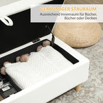 Storage Ottoman, Upholstered Wooden Legs Soft Fabric, Cream White