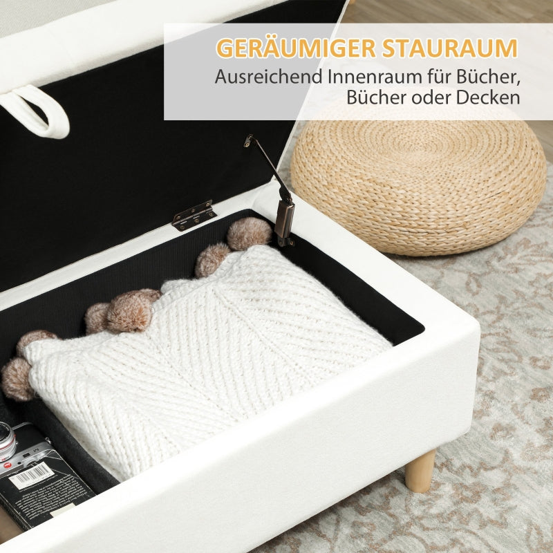 Storage Ottoman, Upholstered Wooden Legs Soft Fabric, Cream White