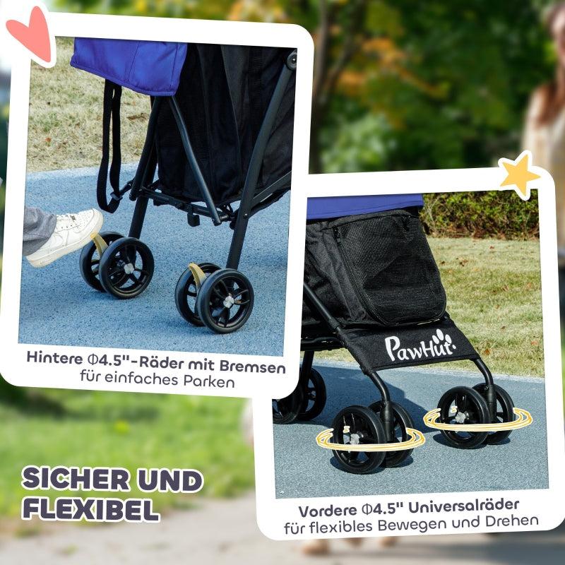 Dog Stroller, Foldable Buggy for Dogs & Cats, 4 kg, Dark Blue