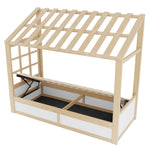 Kids Country Bed 90x200cm with Storage & Roof, Wood & White