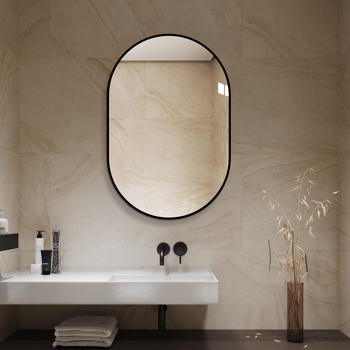 Arch Wall Mirror 60x90 cm HD Copper-Free, Black Aluminum Frame