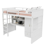 Loft Bed 90x200cm, Ladder, Desk, Wardrobe & Drawers, White