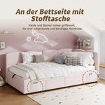 Upholstered Bed with USB Charger and Storage, 90x200cm, Pink Velvet