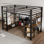 Loft Bed with Desk, Storage, Sturdy Slats, 4-Step Ladder, 120x200cm, Iron + Chipboard Black/Dark