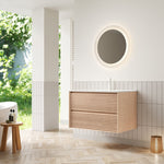 BRON Wall Mounted Vanity 81cm Ceramic Undermount Basin 2-Drawer Cinnamon Walnut Wood Grain