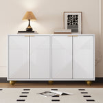 Sideboard with Four Molded Doors and Adjustable Shelves, Wood and Metal