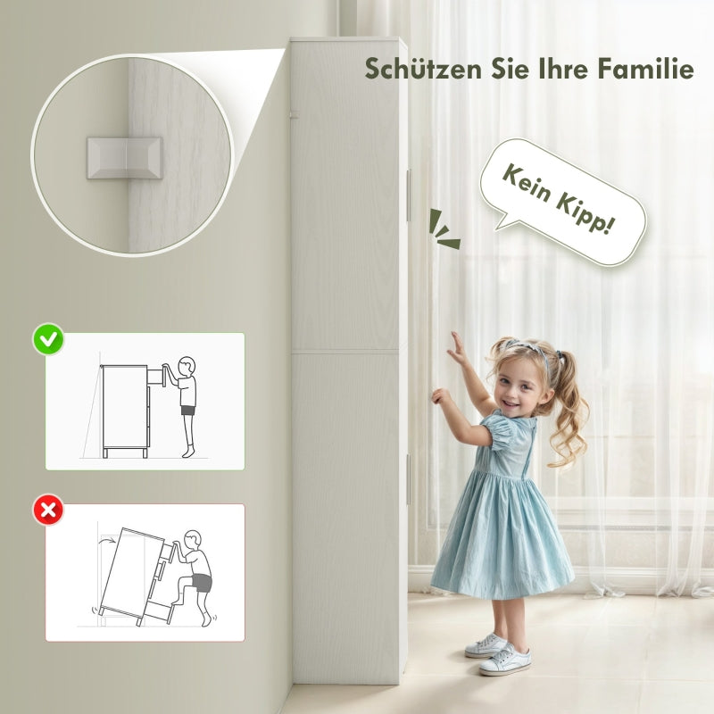 Bathroom Cabinet Narrow Tall 2 Doors Adjustable Shelves, White
