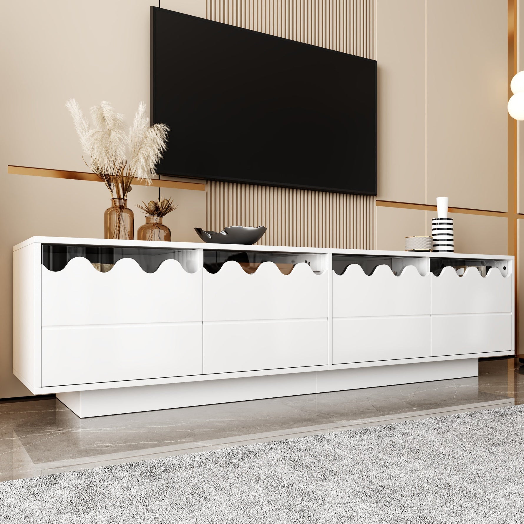 Modern TV Cabinet 4 Doors Wave Design 170x40x45cm