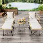 5-Piece Garden Lounge Set with Table, Chairs & Stools, Natural Rattan