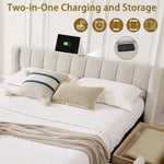 Double Bed 160x200cm Storage USB Charging Port Soft Chenille Beige