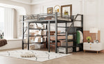 Loft Bed 140x200cm Storage Shelf Desk Wardrobe Iron, Black