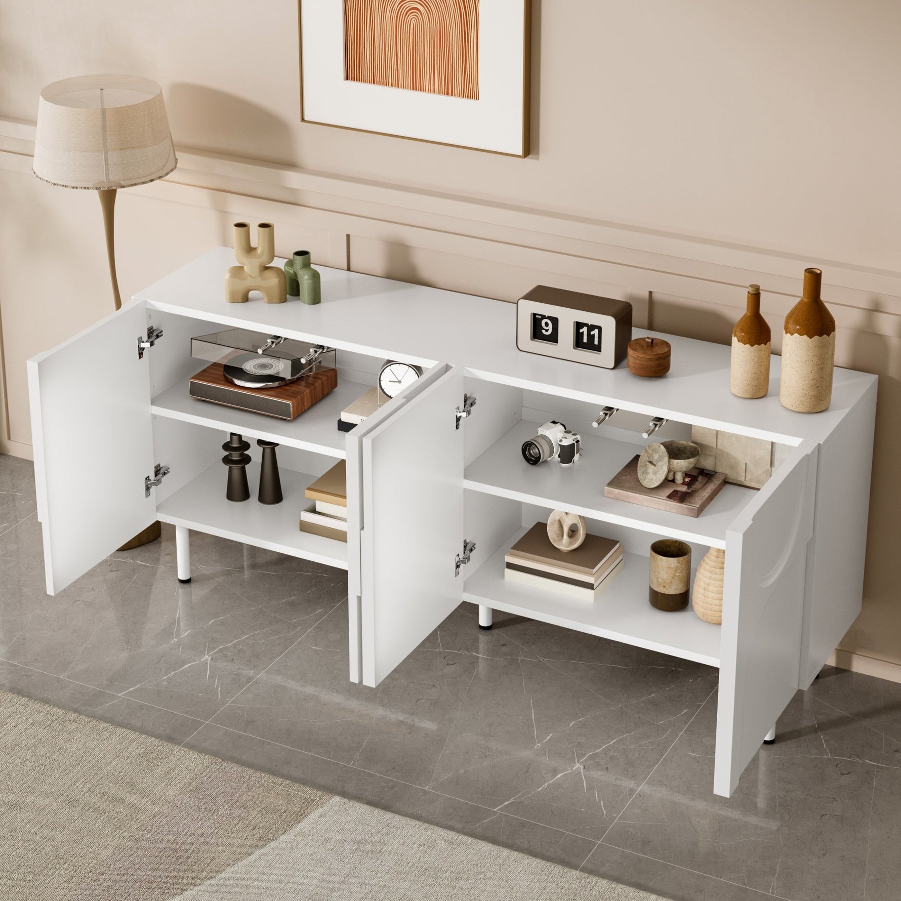Geometric Sideboard with Irregular Curves Multi-Storage - White