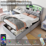 Children's Upholstered Bed, 90x200 Single with Storage, LED & USB, Grey Velvet
