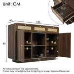 Chest of drawers/sideboard, 3 Drawers 2 Cabinets Rattan Gold Handles, 120cm Walnut