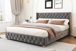 Upholstered Bed 140x190cm with Slatted Frame, Grey Velvet