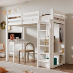 Children's Bunk Bed with Desk, Wardrobe and Shelves, 90x200cm, White