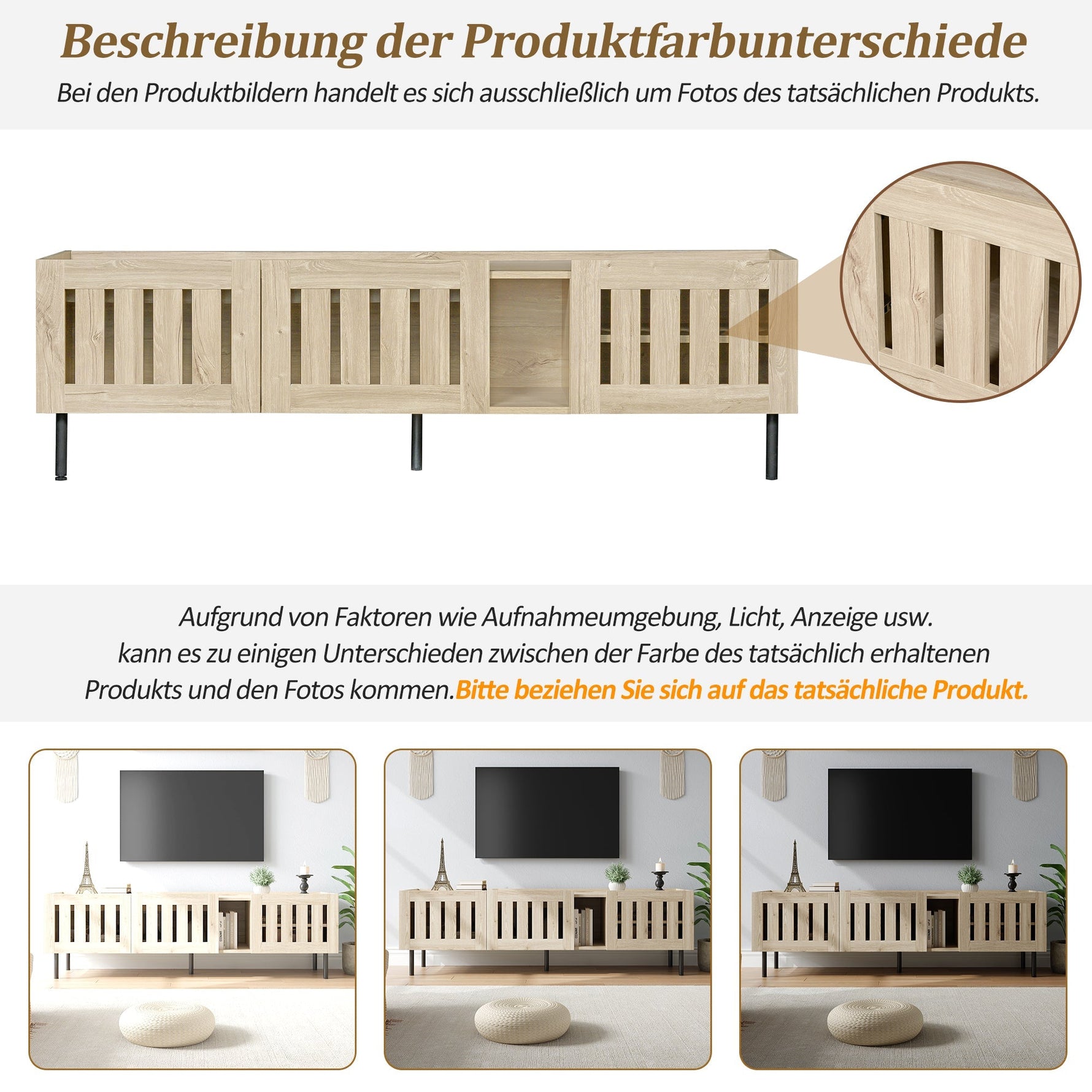 Minimalist Lowboard TV Stand 160cm Openwork Design for 65-inch TV - Natural Wood