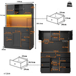 Tall Cabinet 120x40x183.5cm Smart LED Lighting 8 Drawers Adjustable Shelves Black
