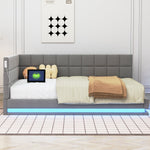 Upholstered Sofa Bed, 140x200 Multifunctional with LED & USB, Gray Velvet