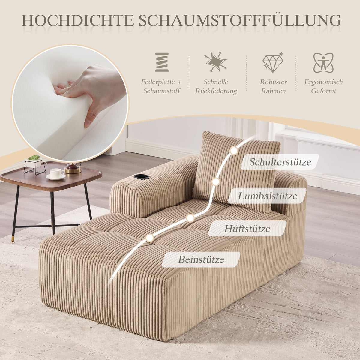 Recliner Sofa Cozy with Side Pocket Drink Holder - Corduroy