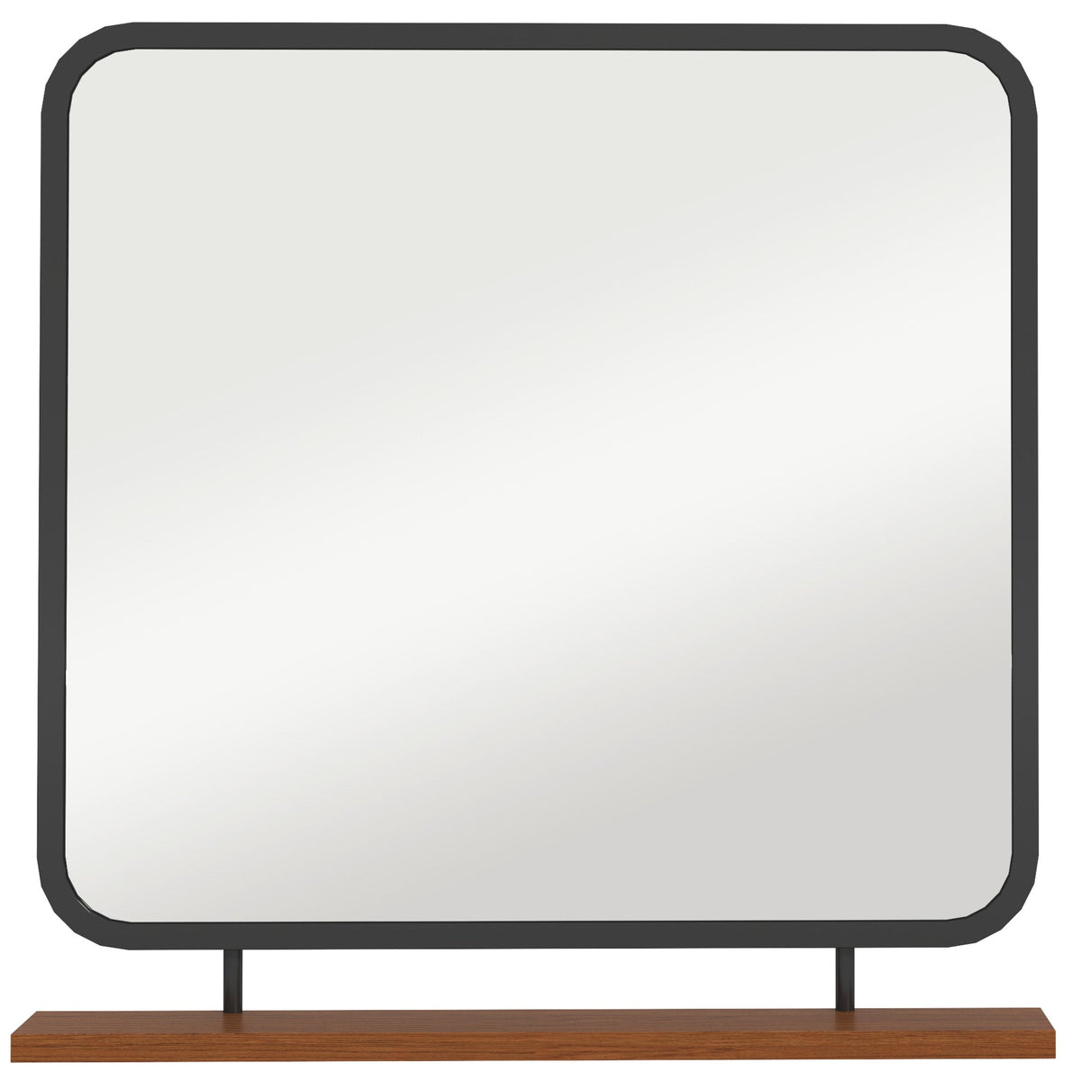 Wall Mirror with Wooden Shelf, Rectangular, Black