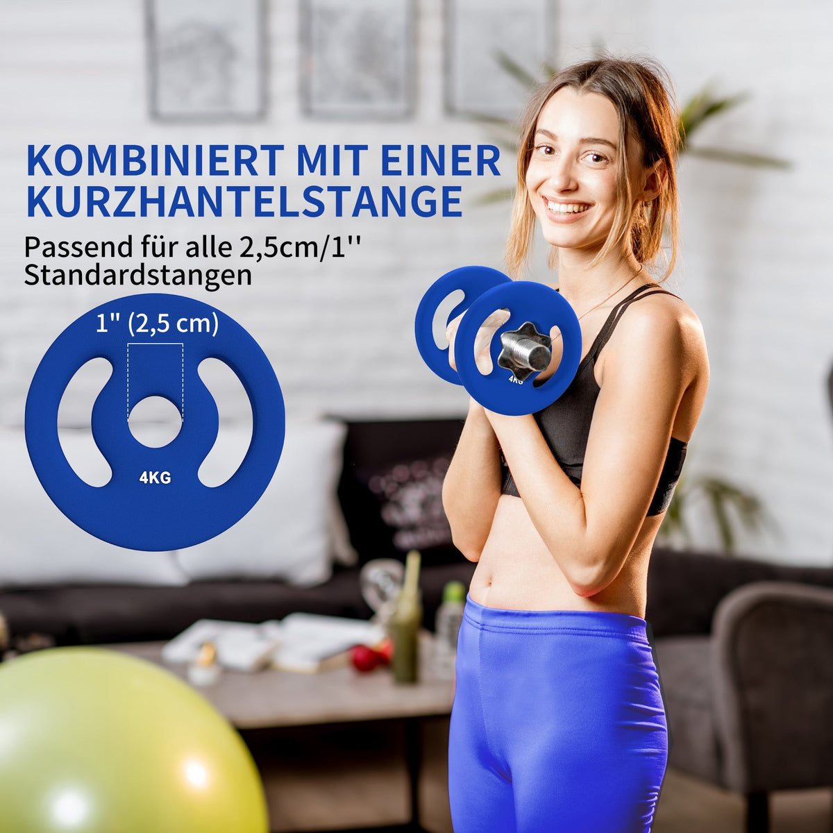 Dumbbell Weights, 2 x 4 kg, 2.5 cm Barbell, Blue