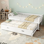 Daybed 90x200cm with Trundle & 2 Drawers, White Solid Wood