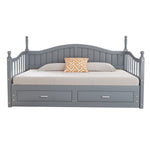 Pull-Out Sofa Bed, Solid Wood with Drawers & Slatted Frame, Pine Wood, Grey
