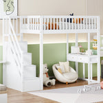 Loft Bed with Multifunctional Table and Storage Stairs, 90x200cm, White Pine Wood