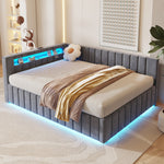 Upholstered Bed/Sofa Bed 140x200 Hydraulic Storage LED/USB Velvet Grey