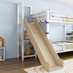 Children's Metal Loft Bed with Slide, Storage Stairs and Integrated Shelves, 90x200cm, White