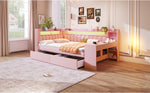 Upholstered Daybed 140x200 with Desk, USB & 2 Drawers, Pink