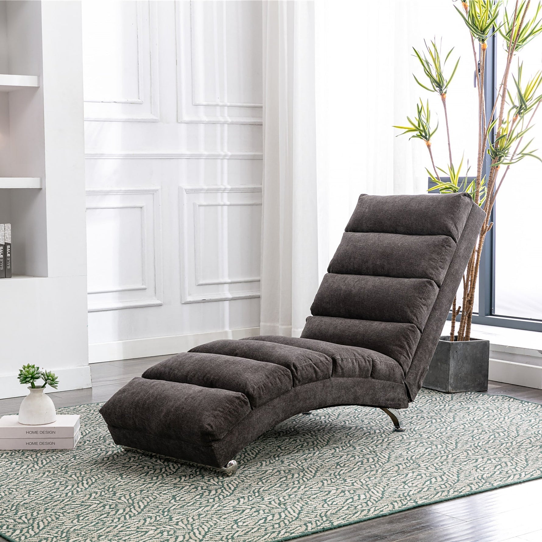Relaxation Lounger with Vibration Function and Side Pockets, Bagcloth and Metal