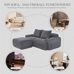 Modular 2-Seater Sofa with Ottomans, Cup Holder and Side Pocket, Dark Grey Corduroy