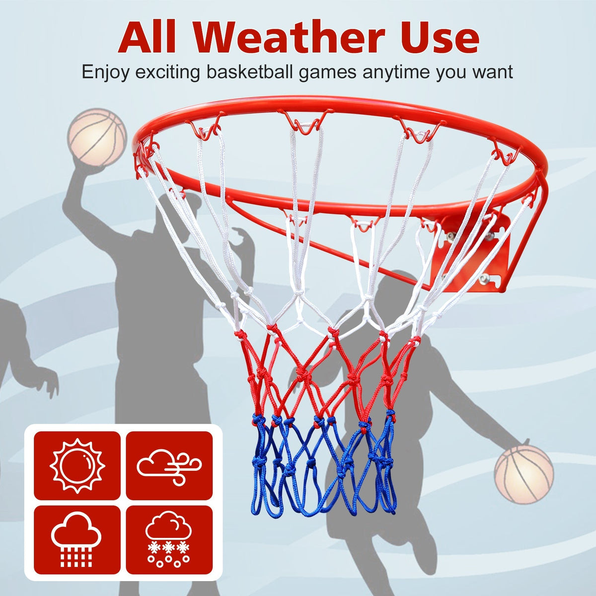 Basketball Rim Replacement, Heavy Duty, Wall/Door Mounted, In-Ground & Wall-Mounted, Red