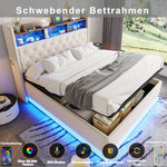 LED Upholstered Bed with USB & Hydraulic Storage, Linen Beige