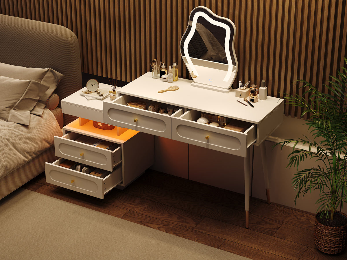 Dressing Table Set with LED Mirror & 4 Drawers, White