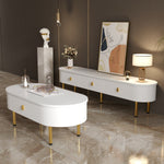 Lowboard TV Cabinet, Drawers with Golden Handles & Legs, Curved Corners