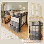 Loft Bed 140x200cm with Storage Stairs & Drawers, Black Metal