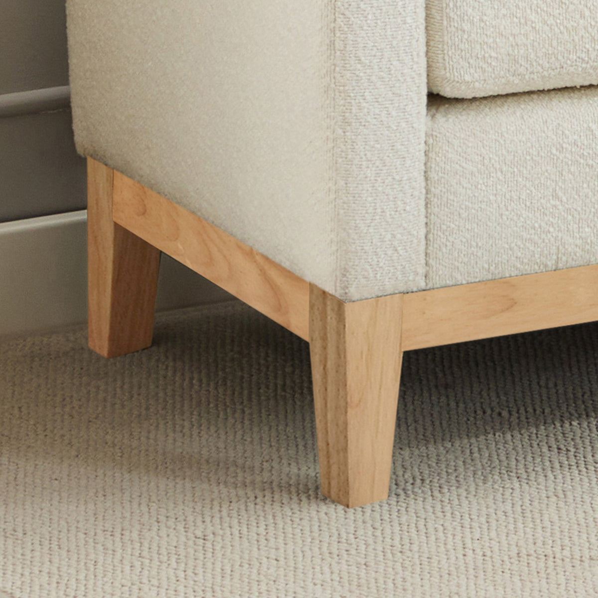 Elegant Upholstered Bench, Daybed Ottoman with Wood Legs and 2 Bolster Pillows, Ivory Boucle