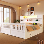 Platform Bed Frame with Storage Shelves, LED, USB and 4 Drawers, 180x200cm, White