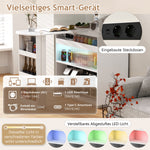 Bar Table Extendable 360° Rotating Sideboard LED Storage Sockets White